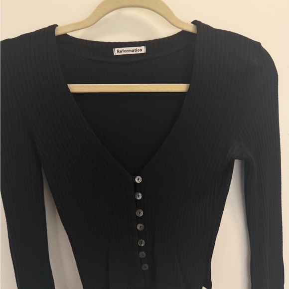 Black Button-Up Ribbed Top - Picture 2 of 5